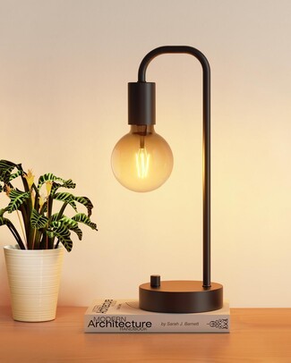 Table Lamp with Curved Neck and Integrated Dimmer Knob