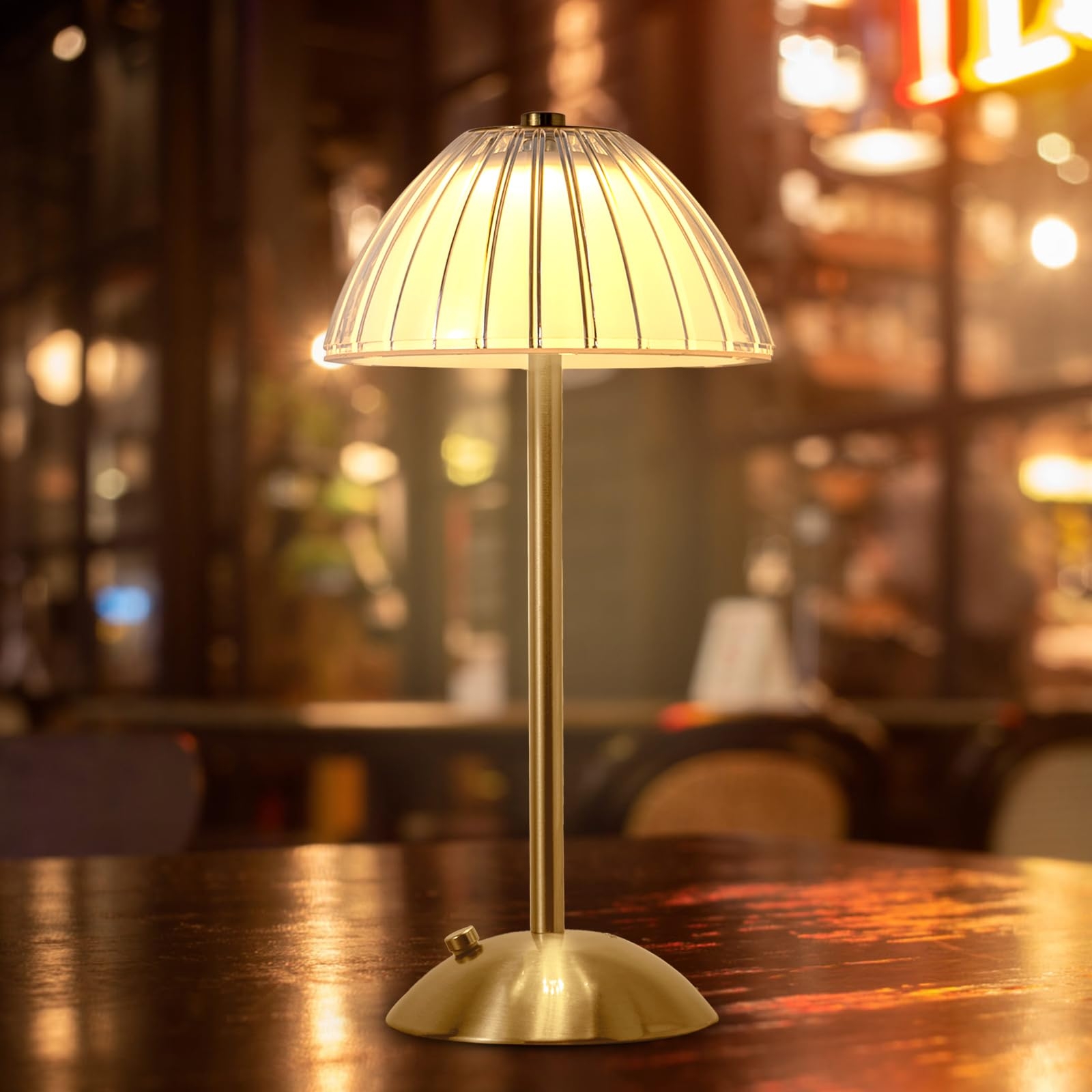 Table Lamp with Fluted Shade and Gold Mushroom Silhouette