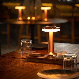 Table Lamp with Integrated LED Ring and Brushed Copper