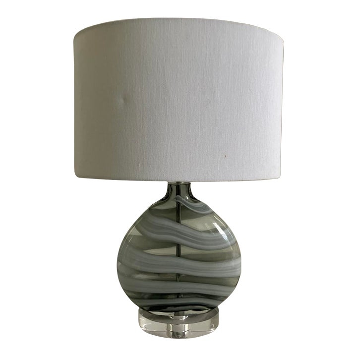 Table Lamp with Swirled Stripes Hand Blown Glass Body