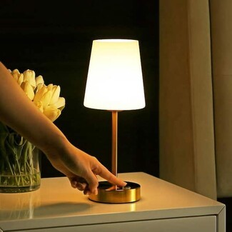 Table Lamp with Touch Activated Base and Brushed Gold