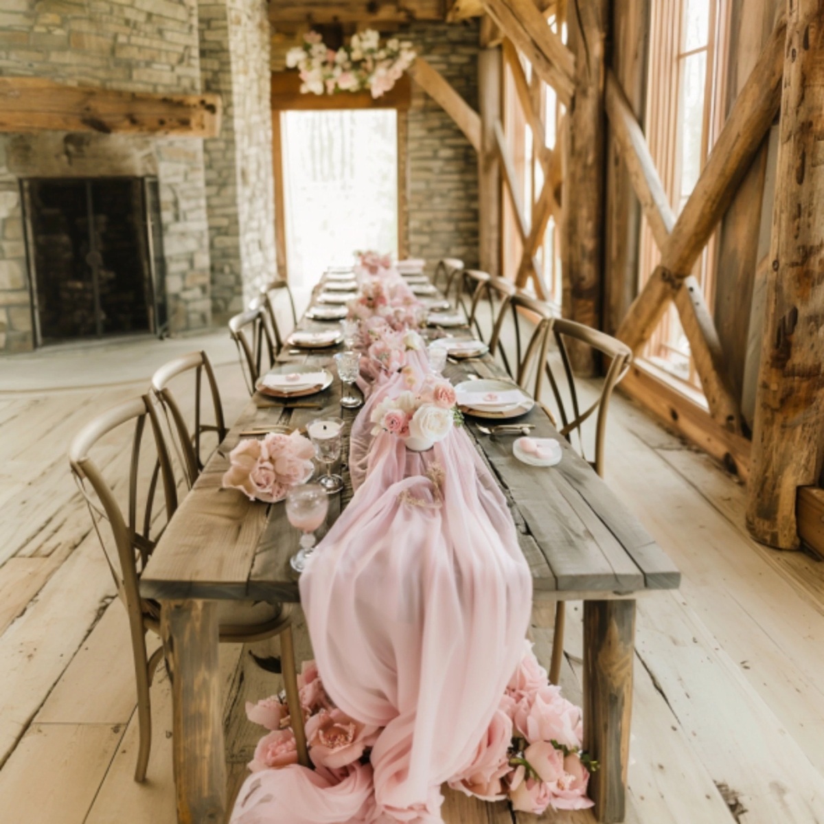 Table Runner Blush Gauze Rustic Barn Reception Decor