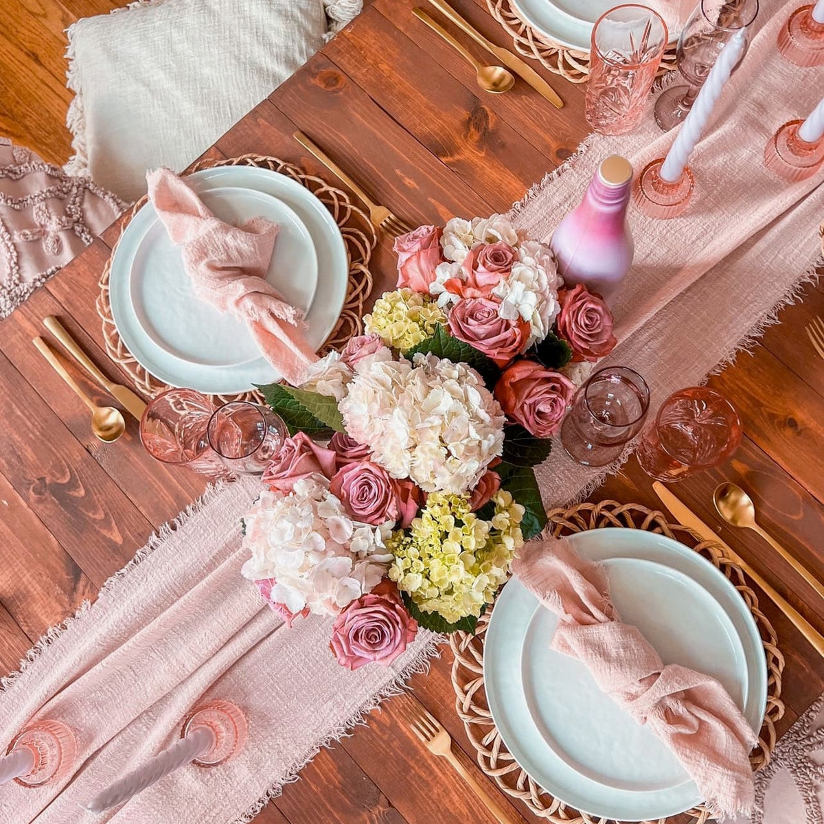 Table Runner Frayed Fringe Cotton Knotted Napkin Table Scape