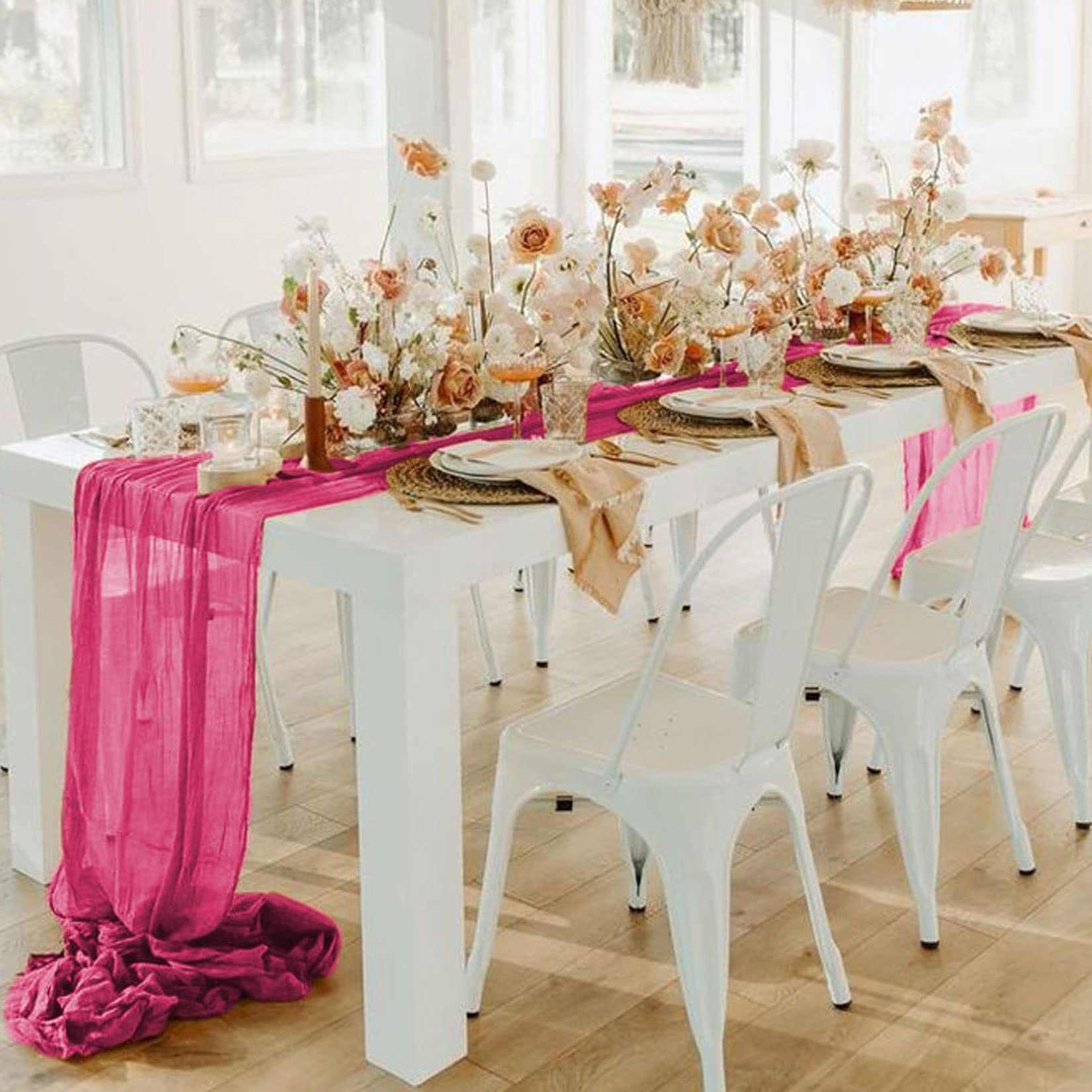 Table Runner Fuchsia Tone Puddled Hem Vibrant Pink Event Linens