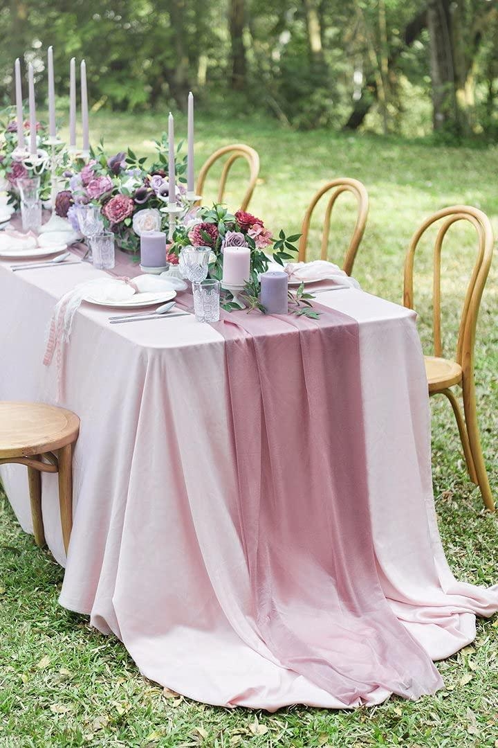 Table Runner Layered Pink Tones Chiffon Dusty Rose Reception Styling