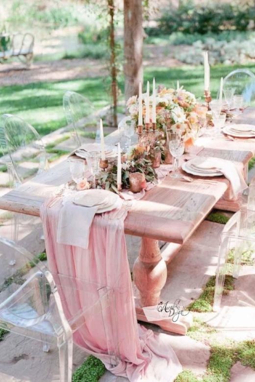 Table Runner Light Blush Pooled Ends Garden Wedding Decor