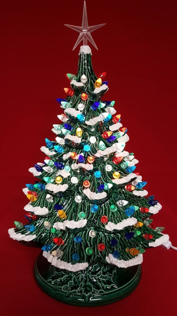 Tabletop Christmas Tree: Lit Ceramic Construction Decor