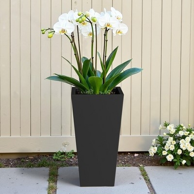 Tall Planter Tapered Silhouette Matte Black Finish Orchid