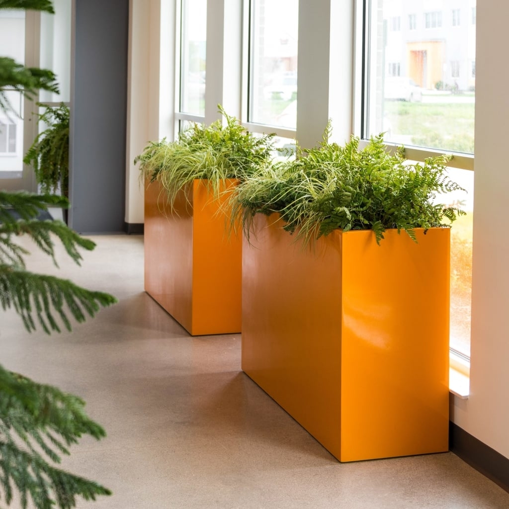 Tall Rectangle Planter Vibrant Orange Fiberglass Office Box