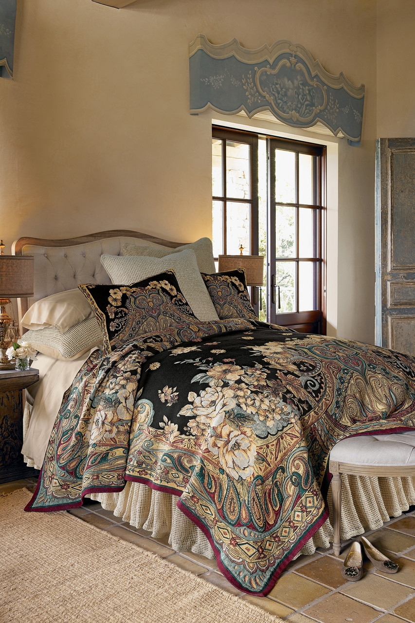 Tapestry Coverlet with Intricate Floral and Paisley Patterns
