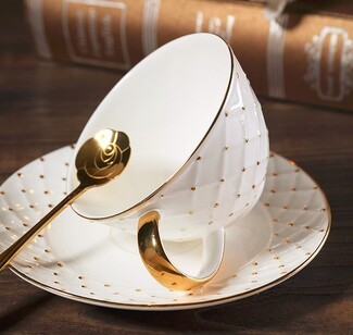 Tea Cup Set featuring Diamond Quilted Texture and Spoon