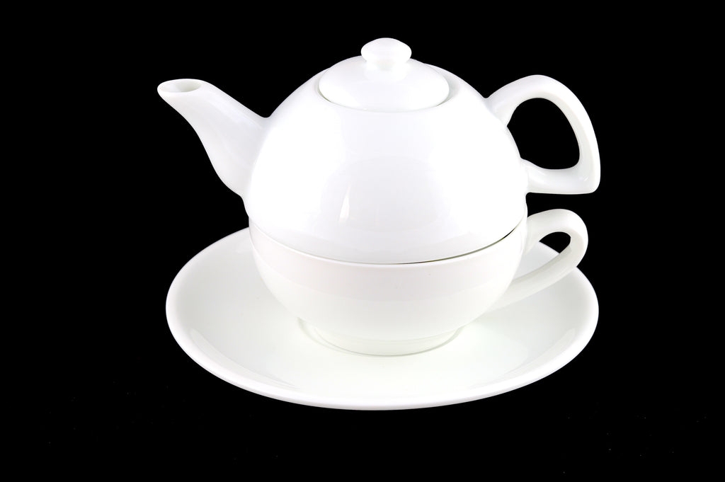 Tea For One Set with Stackable Design in Pure White