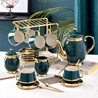 Tea Set with Emerald Green Glaze and Swan Neck Spout