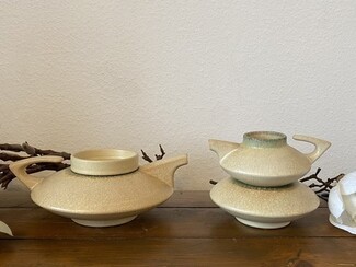 Tea Set with Stackable Silhouette and Angular Handles