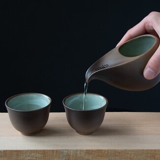 Tea Set with Teardrop Shape and Pale Celadon Interior