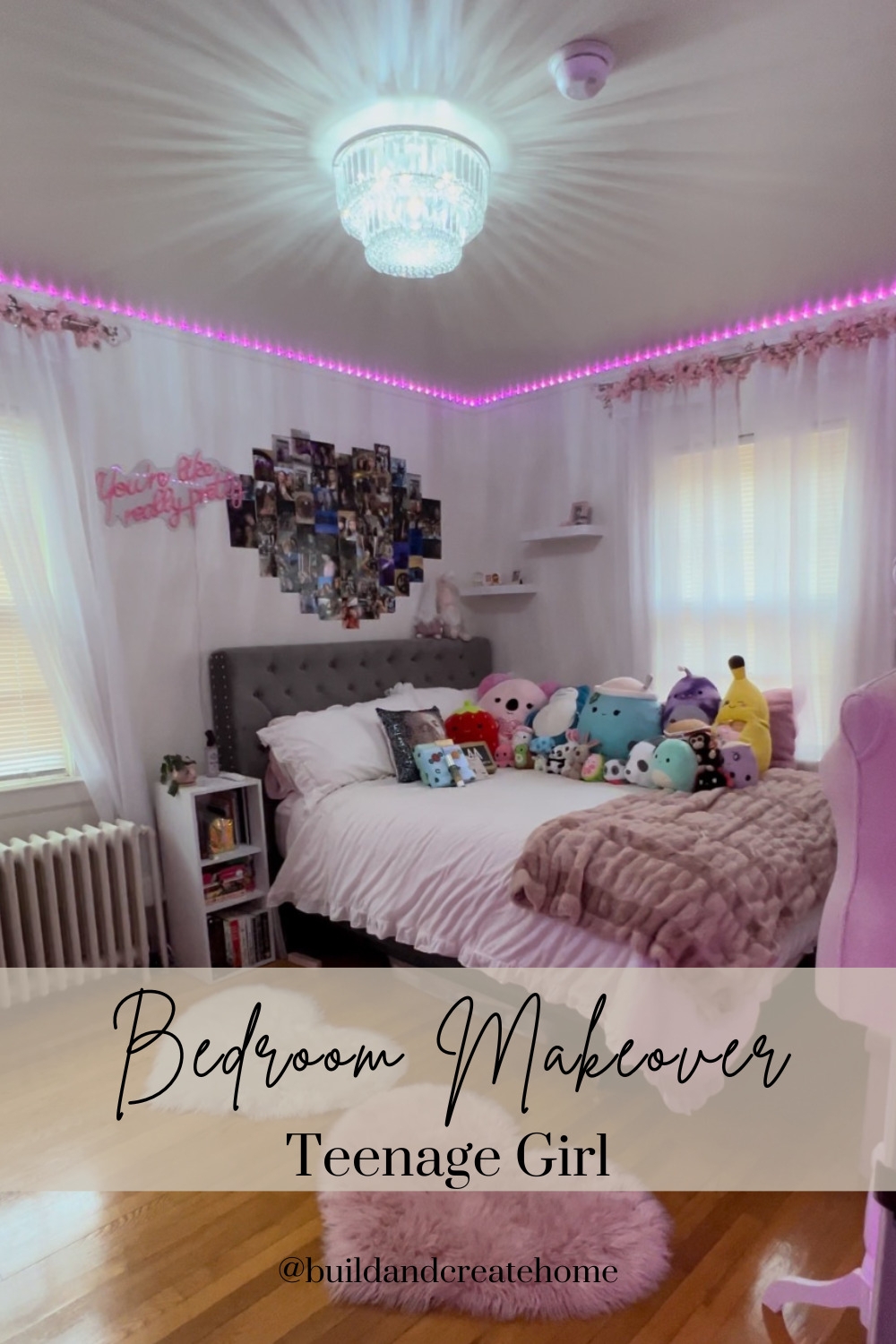 Teenage Bedroom with Pink Neon Signage for Pink Neon Wall Decor