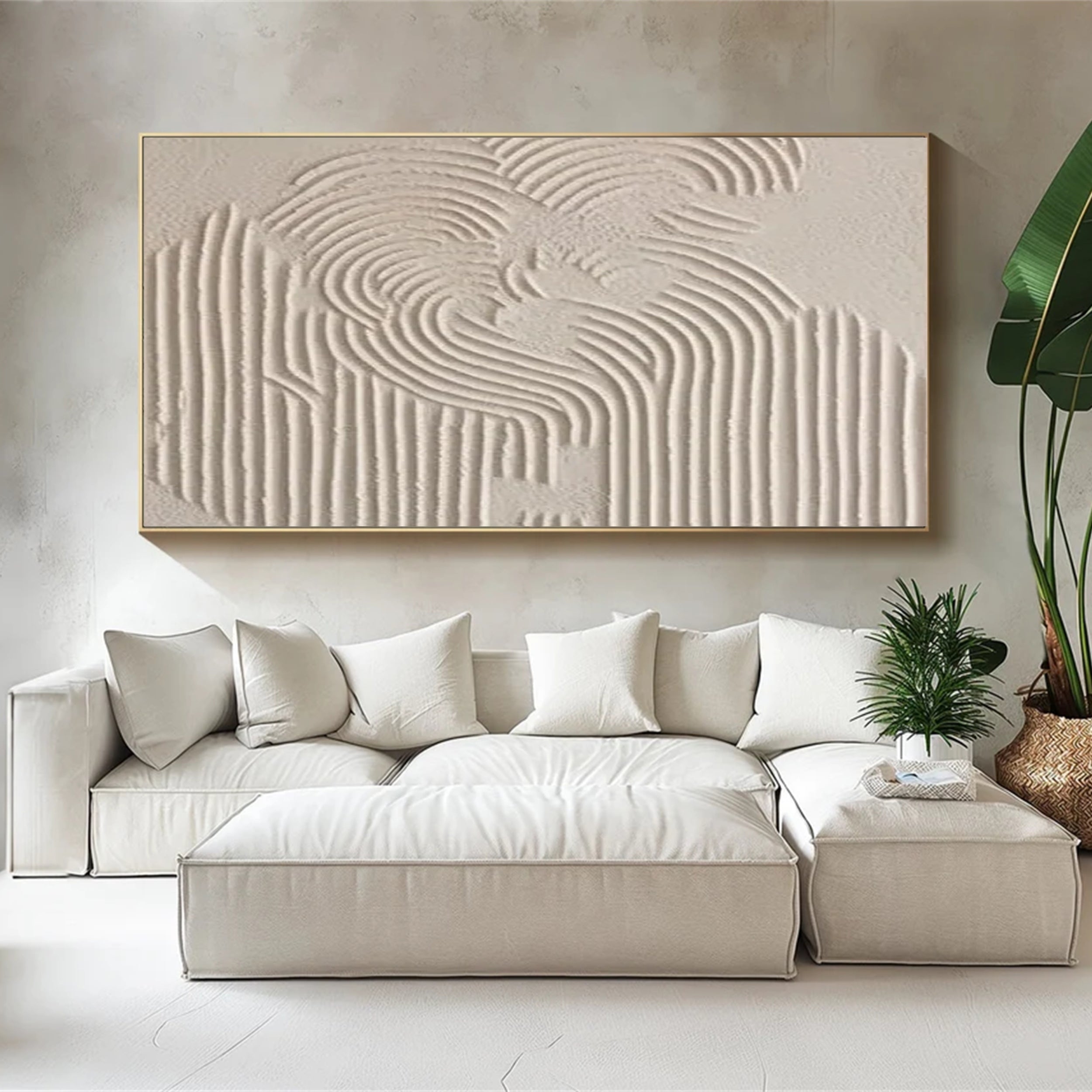 Textured Wall Art Rake Pattern Texture Wabi Sabi Relief Painting