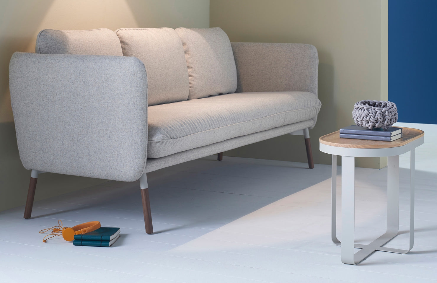Three Seat Sofa with Two Tone Tapered Scandinavian Legs