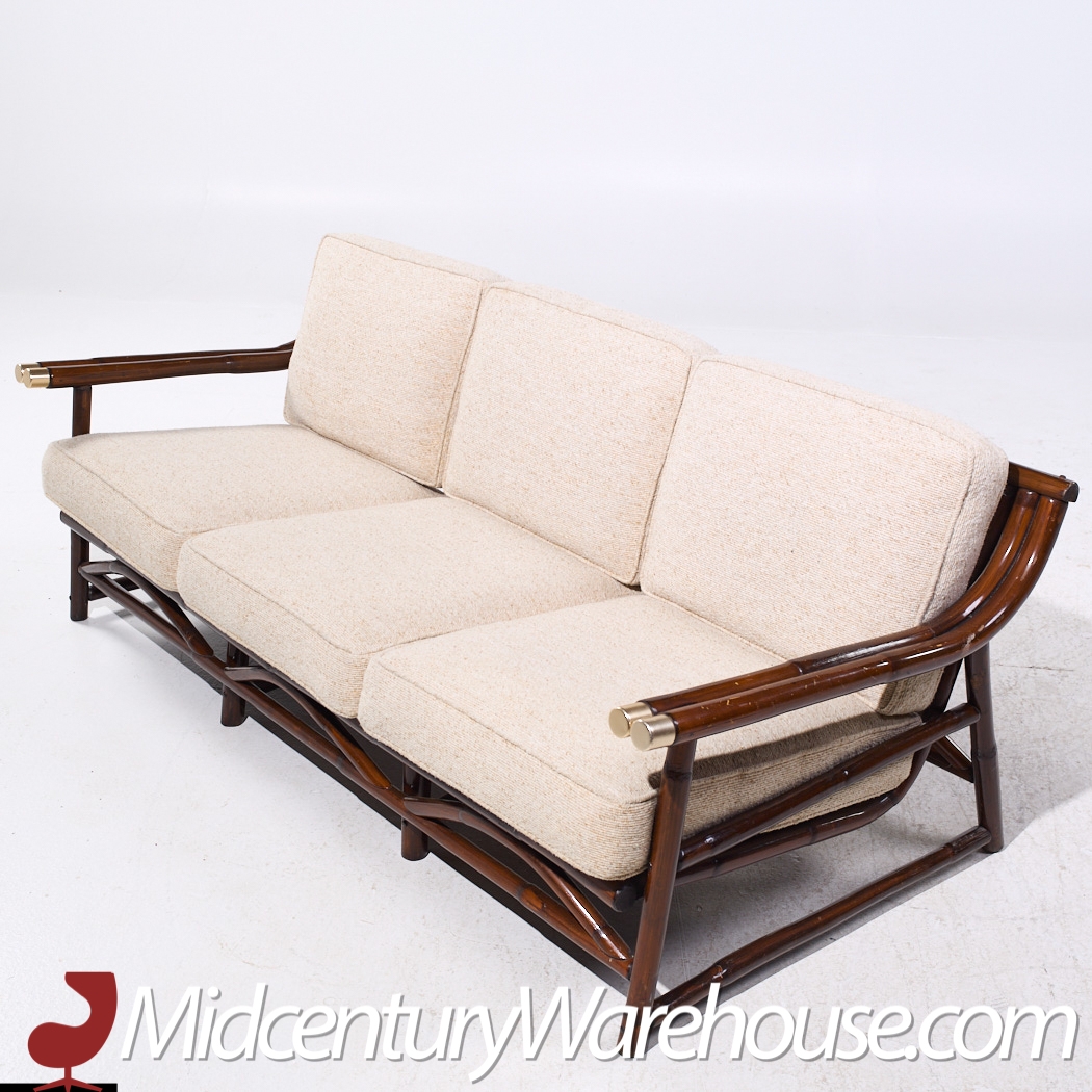 Three Seater Sofa Brass Caps John Wisner for Ficks Reed Sofa
