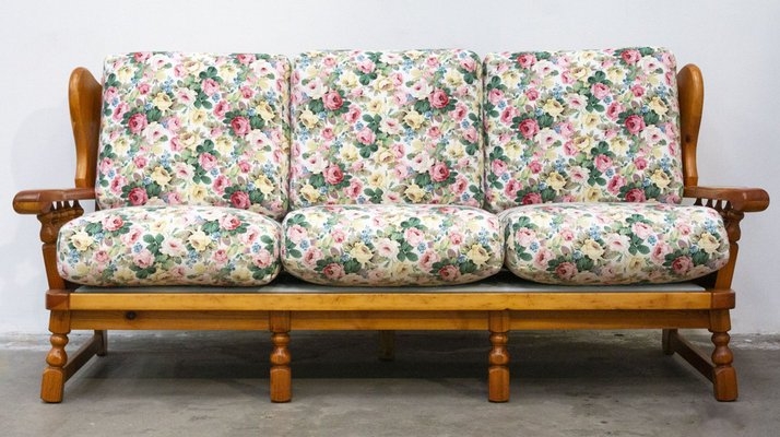 Three Seater Sofa with Floral Chintz and Wing Back Frame
