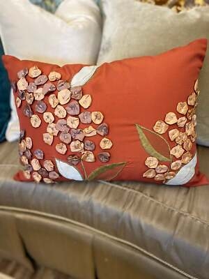 Throw Pillow 3D Floral Applique Burnt Orange Floral Pillow
