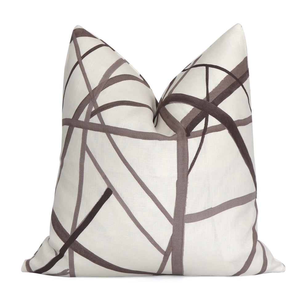 Throw Pillow: Abstract Lines Taupe Brown Designer Chic