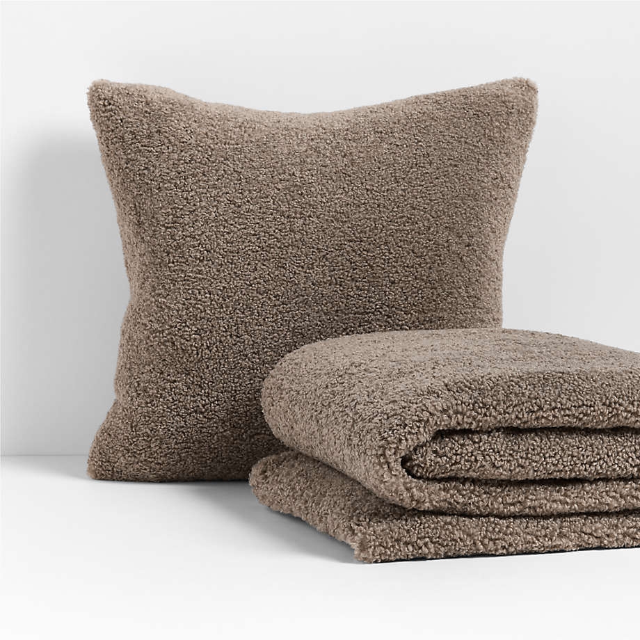 Throw Pillow: Clay Taupe Faux Shearling Nubby Fabric
