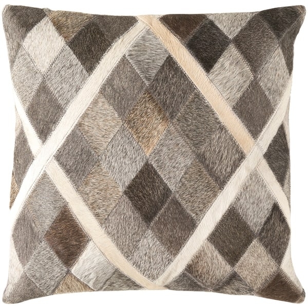 Throw Pillow Cover: Diamond Patchwork Hair On Hide Brown
