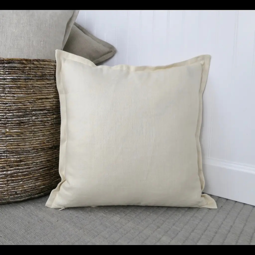 Throw Pillow Cover Flange Edge Ivory Linen Fabric