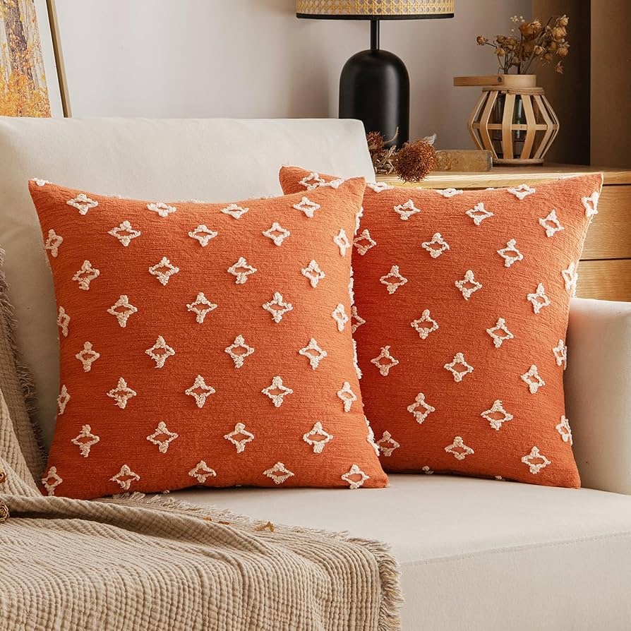 Throw Pillow Cover Tufted Accents Burnt Orange Throw Pillows