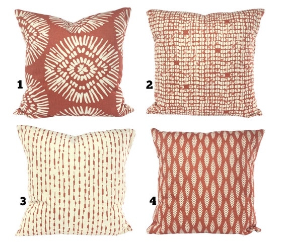 Throw Pillow Covers Terracotta Hand Stamped Patterns