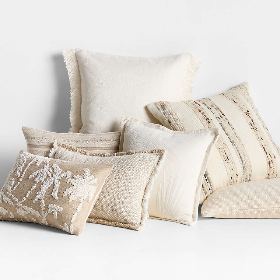 Throw Pillow Set Fringe Edges Tonal Neutral Texture