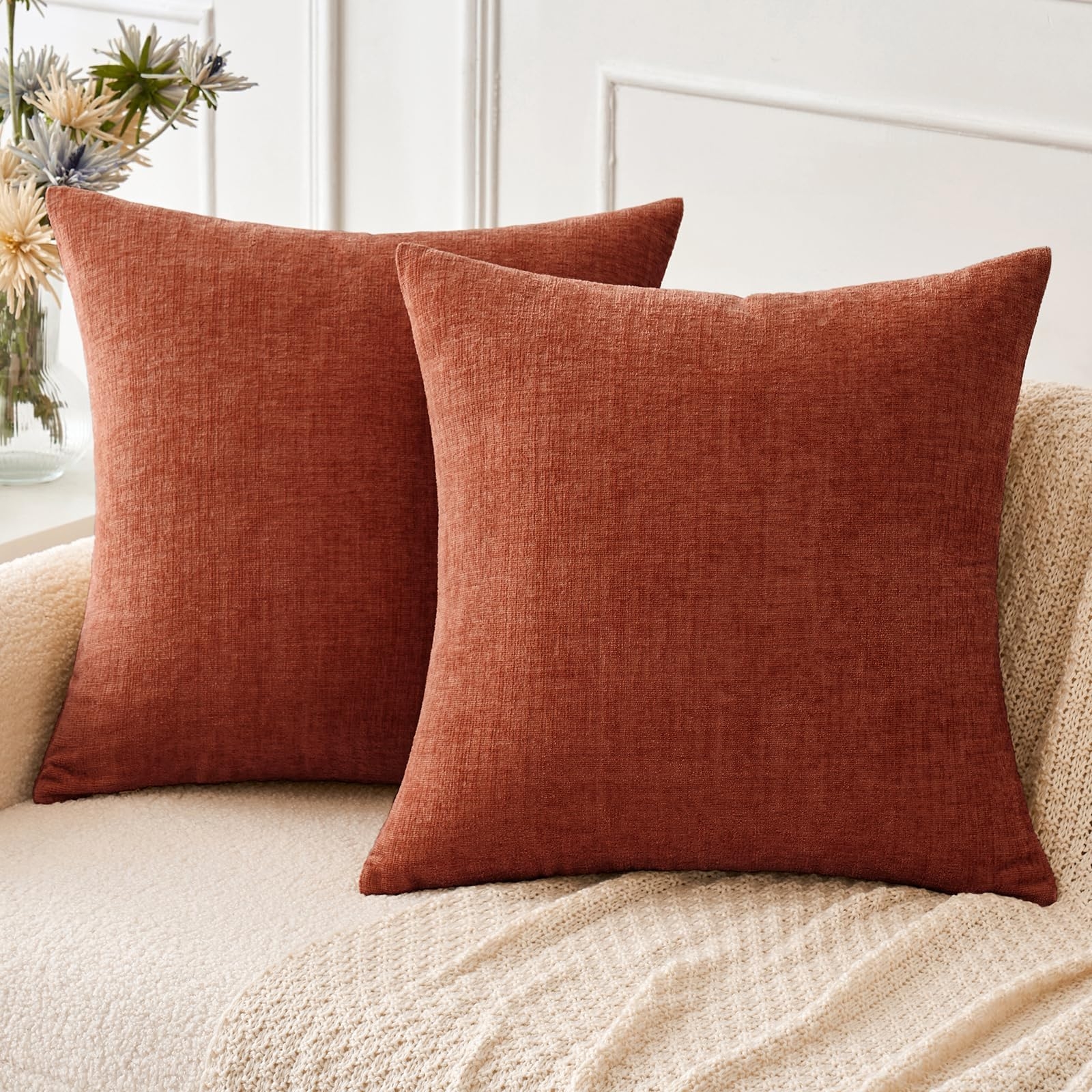 Throw Pillow Slub Linen Texture Terracotta Cushions