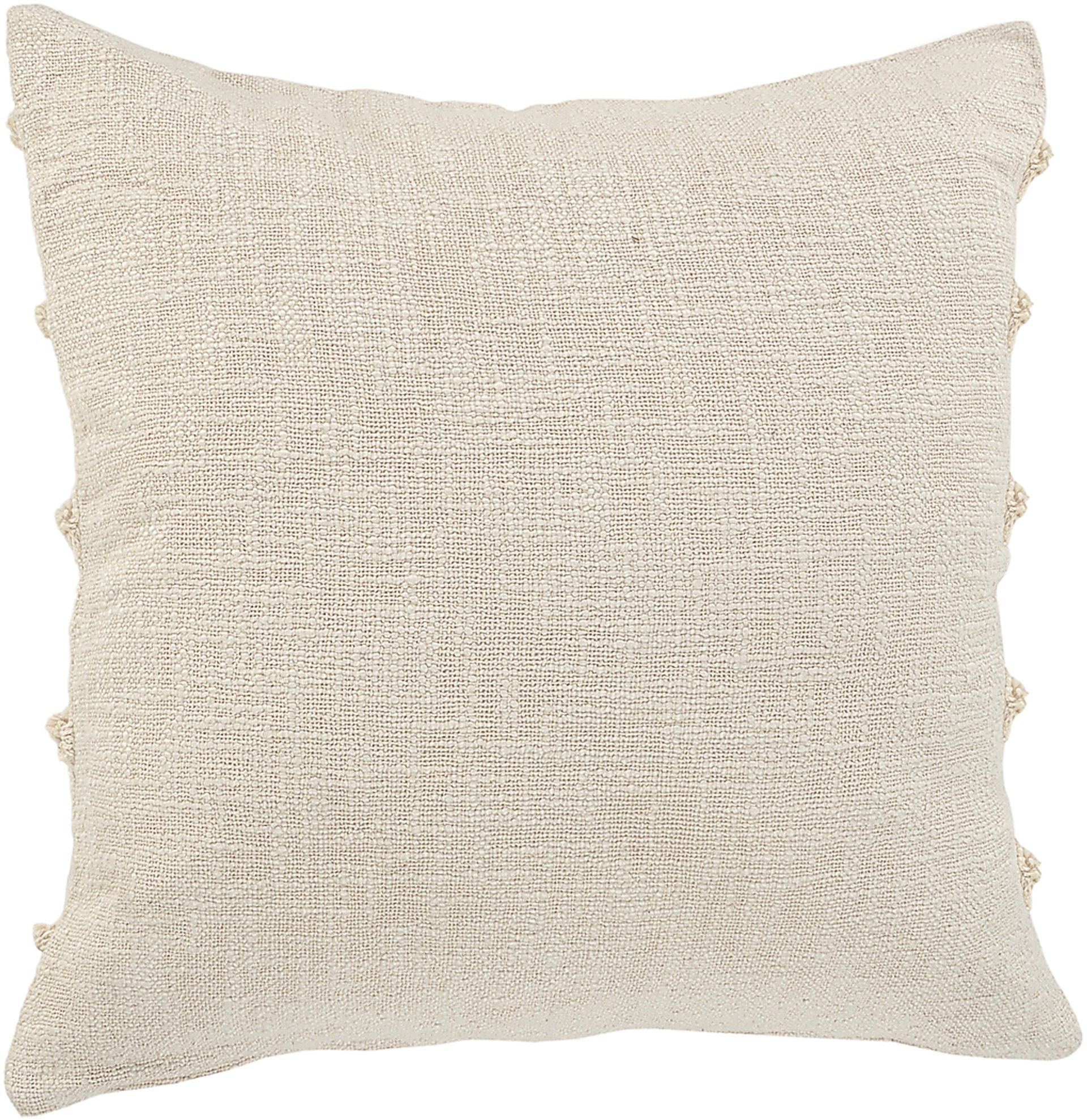 Throw Pillow Slub Weave Knotted Fringe Cotton Decor