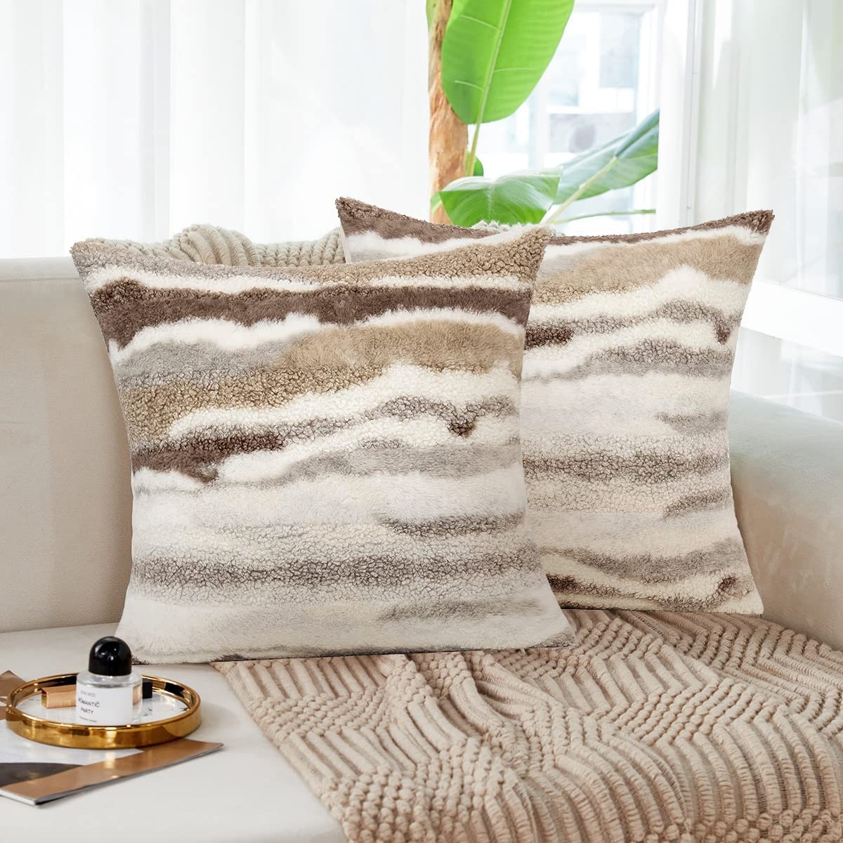 Throw Pillow Wavy Sherpa Stripes Textured Boucle