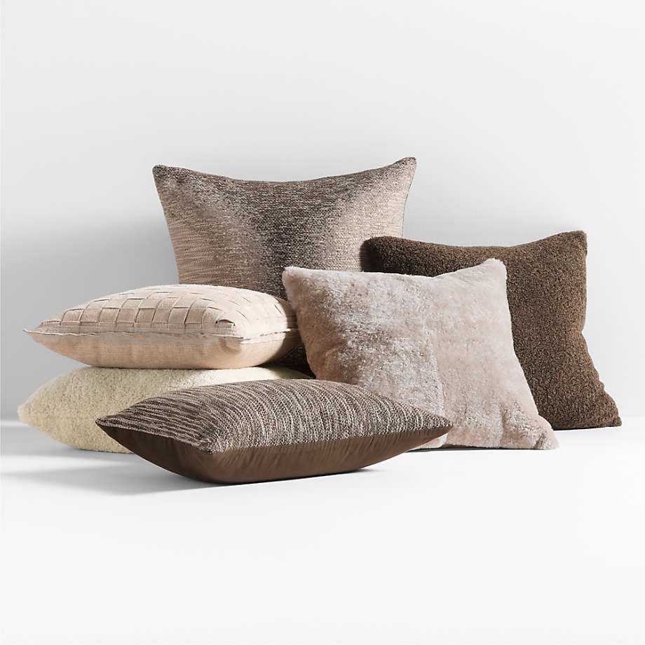 Throw Pillows: Deep Brown Shearling Mixed Textile Set