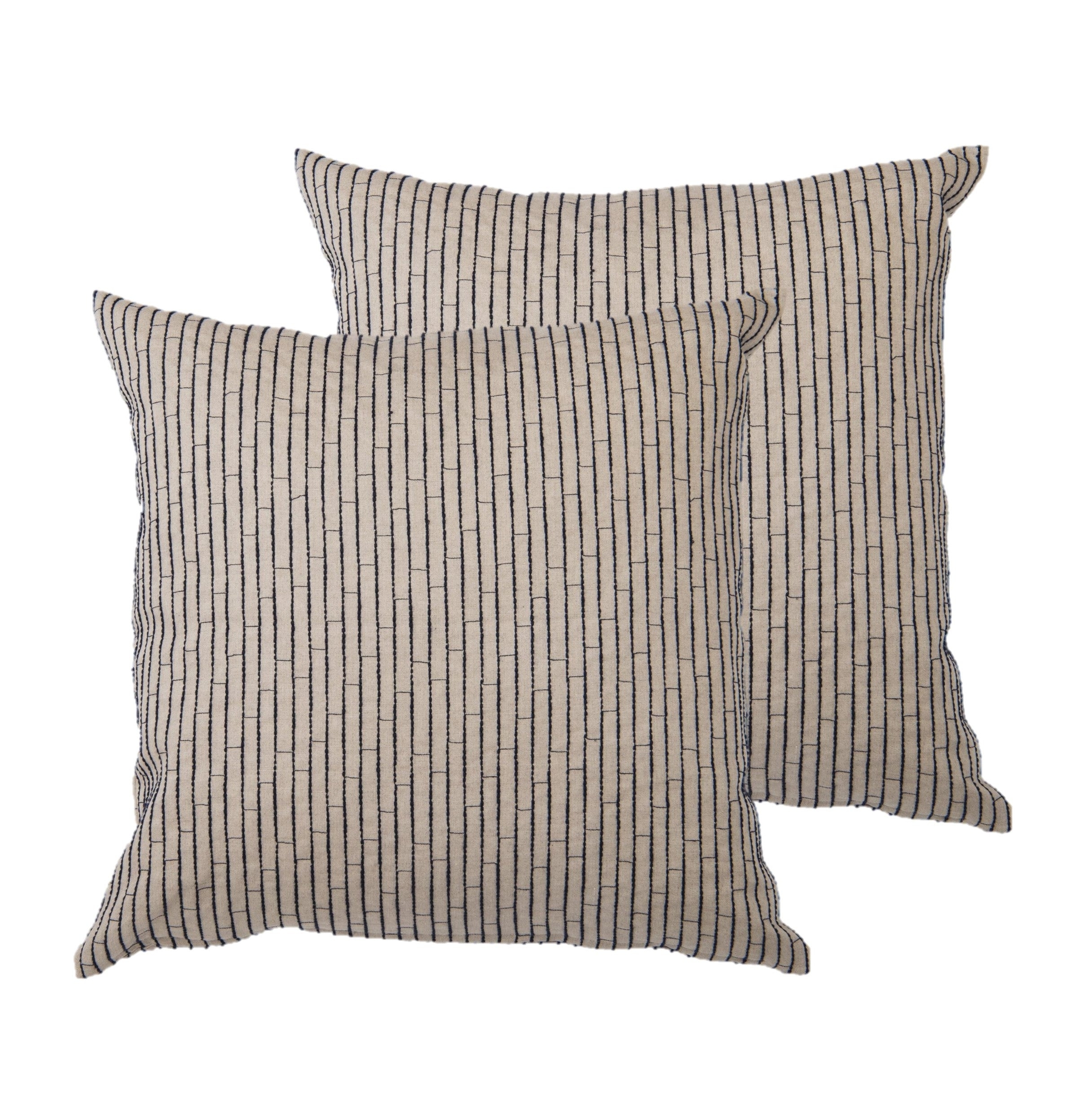 Throw Pillows: Vertical Sashiko Stitching Dark Navy Pair