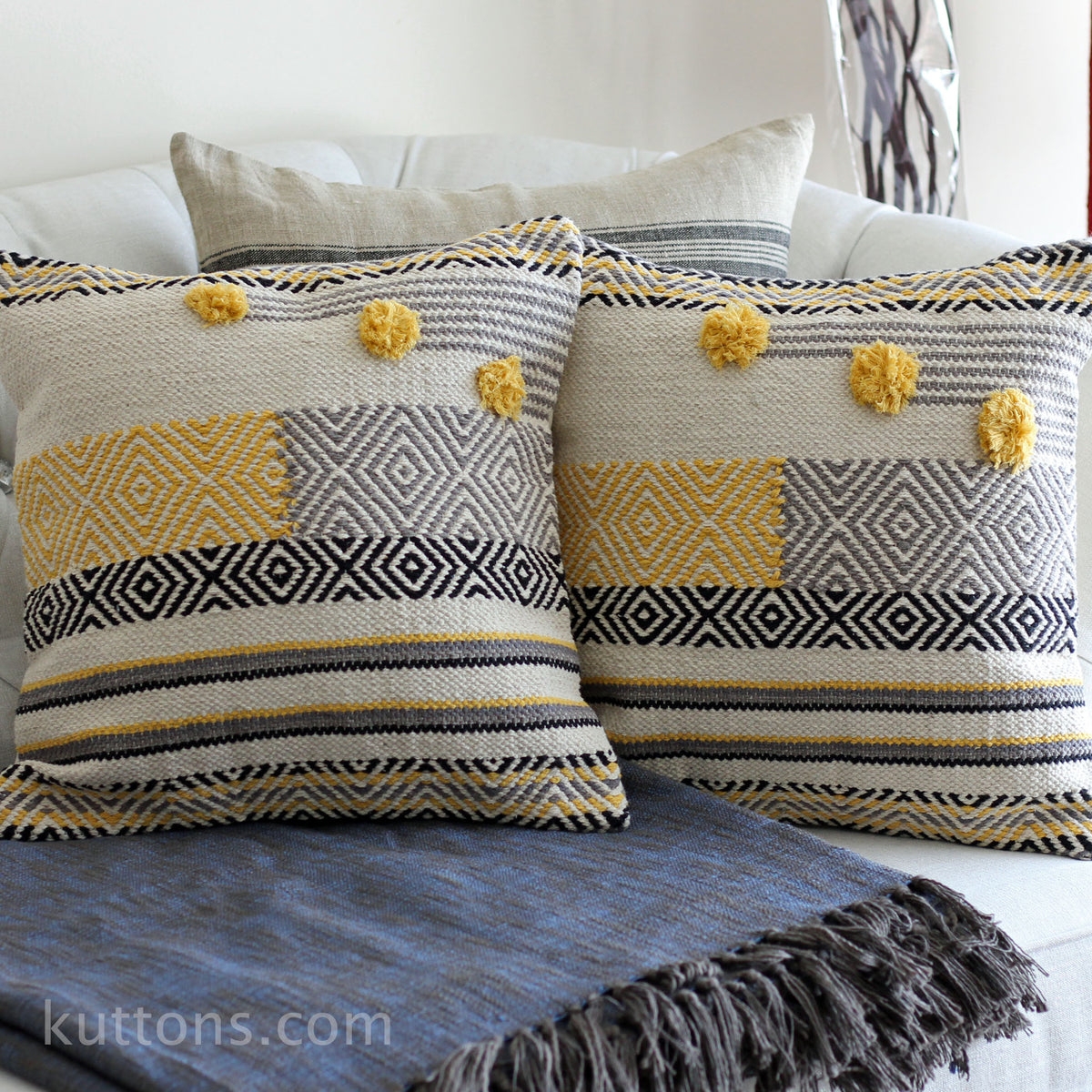 Throw Pillows Yellow Tufted Accents Boho Kilim Decor
