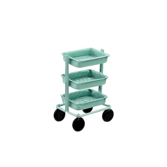 Tiered Cart with Mint Green Finish and Perforated Trays