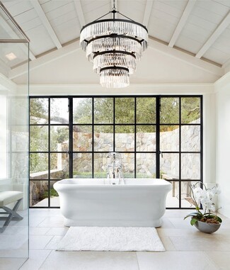 Tiered Chandelier with Glass Rods and Black Steel Windows