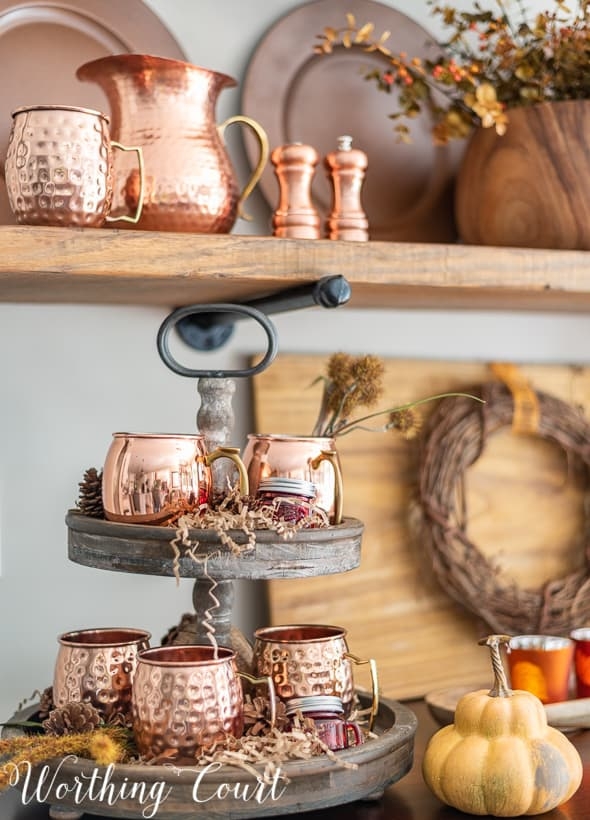 Tiered Serving Tray with Hammered Metal Autumn Breakfast Nook