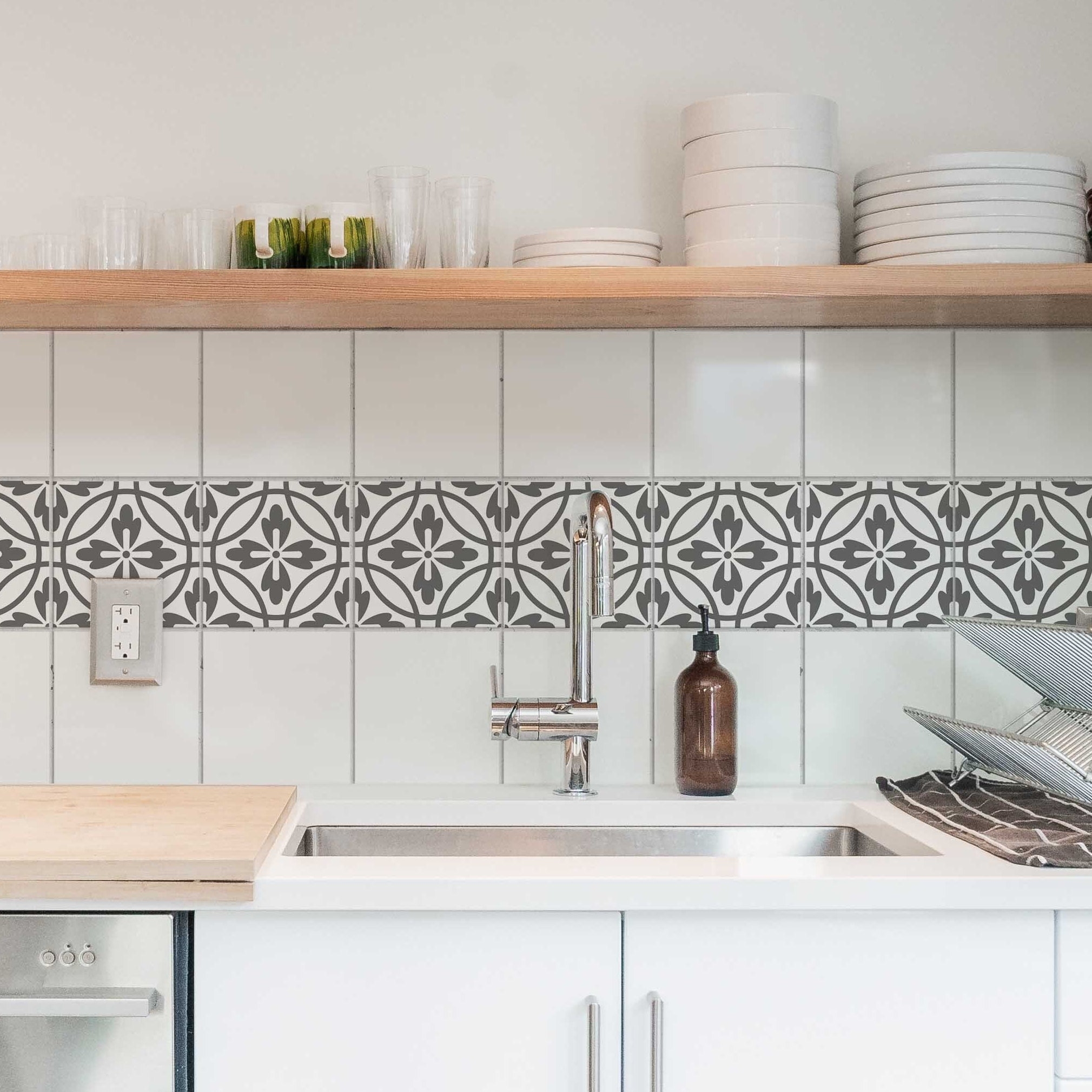 Tile Sticker with Vintage Inspired Border and Removable Tile Stickers