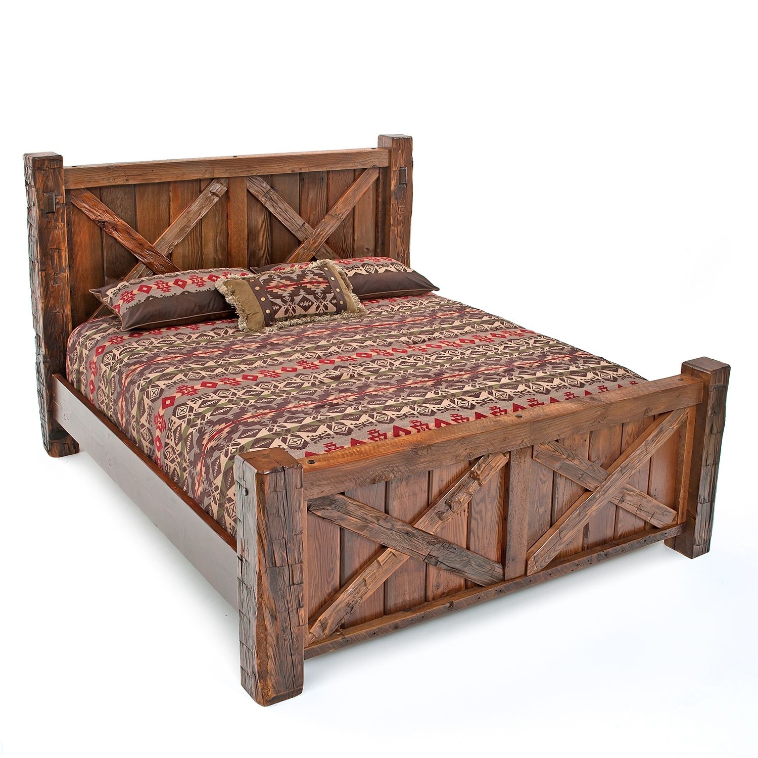 Timber Bed with Hand Hewn Edges and Reclaimed Wood