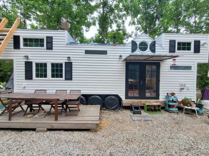 Tiny House: Black Shutters White Tiny House Exterior