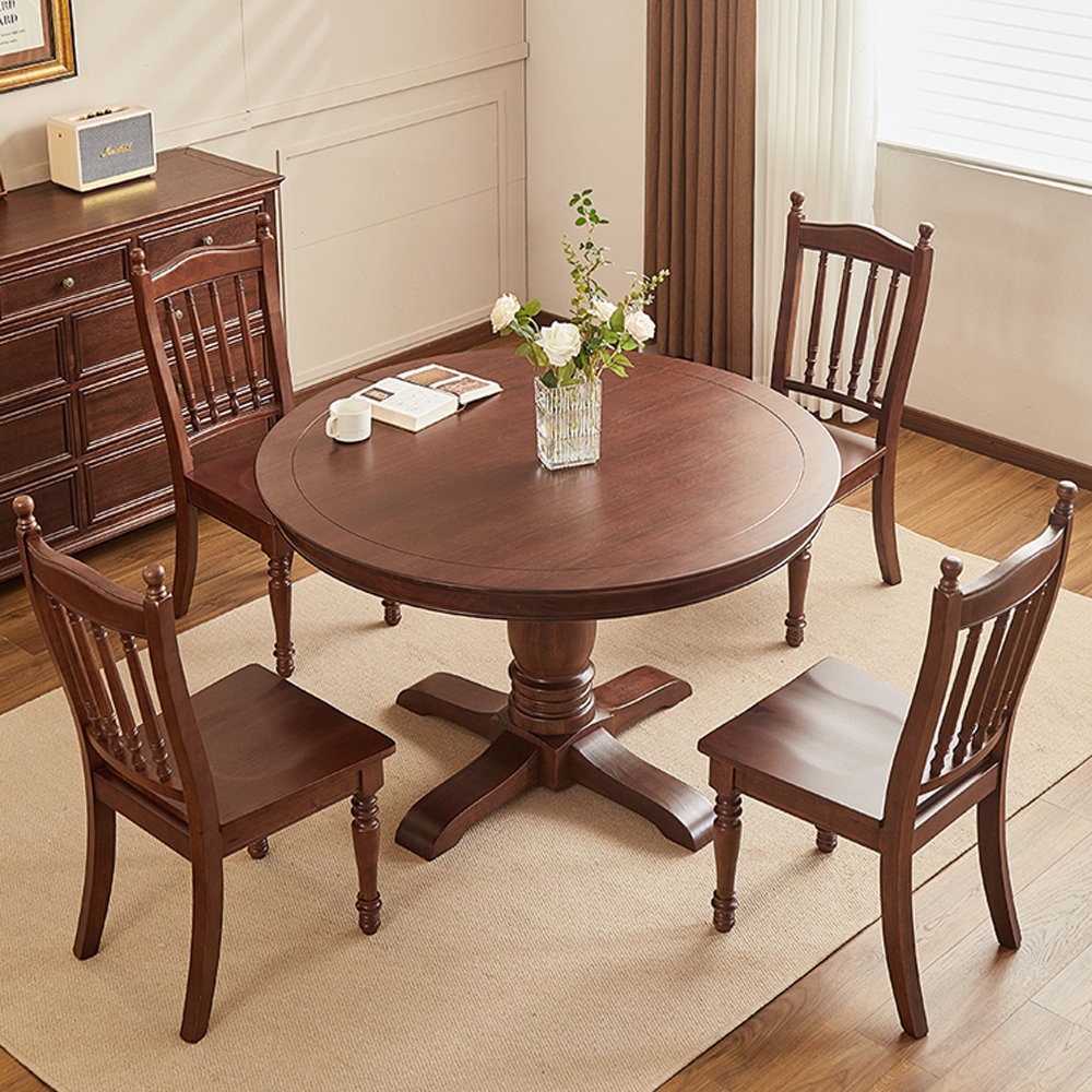 Traditional Dining Table Set with Slat Back Chairs
