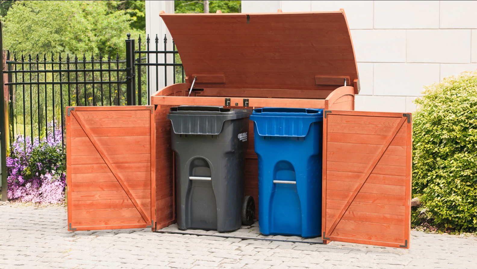 Trash Bin Enclosure Gas Strut Pistons Wood Recycling Bin Shed
