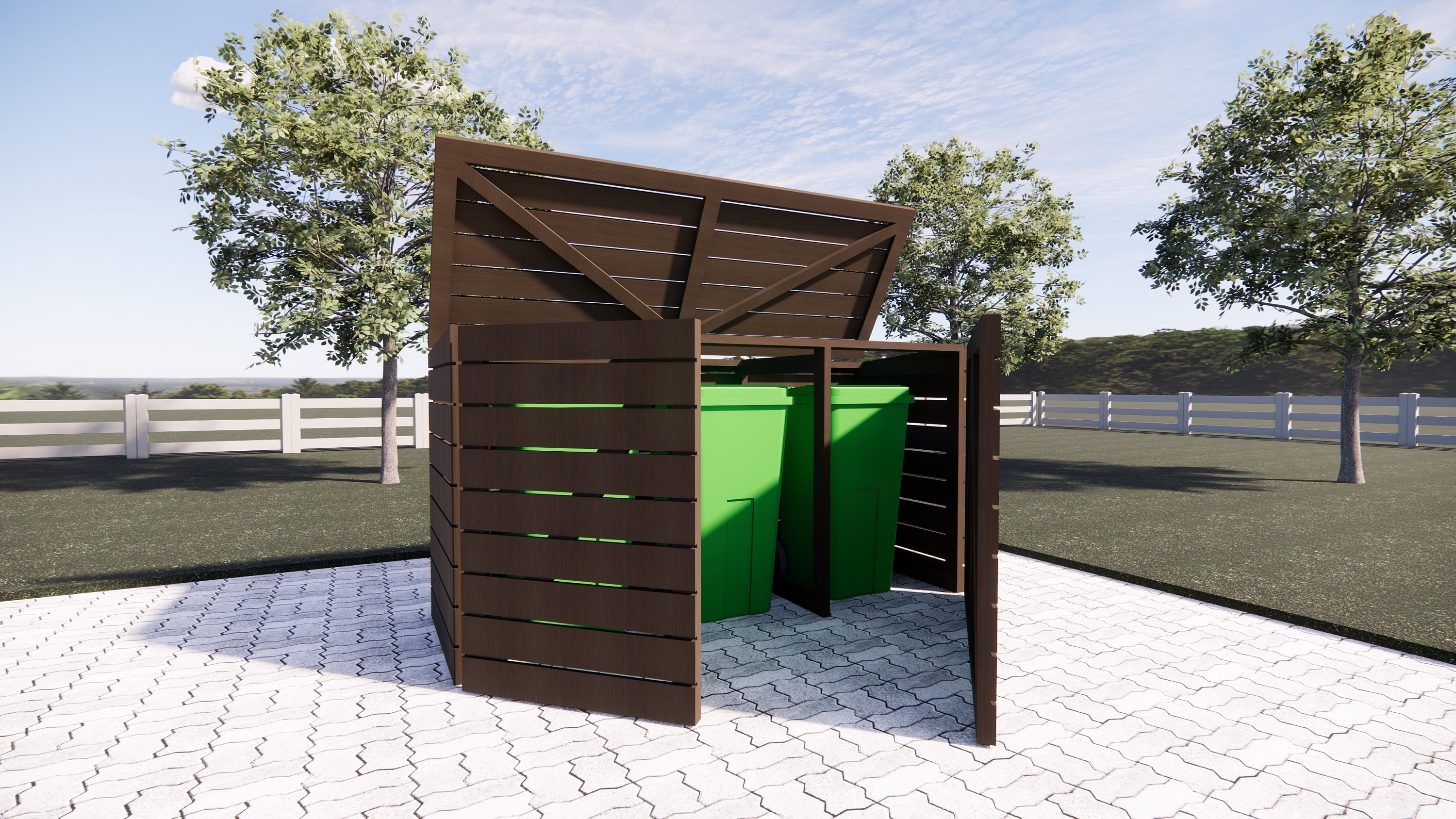 Trash Bin Enclosure Slanted Hinged Lid Dark Brown Hideaway