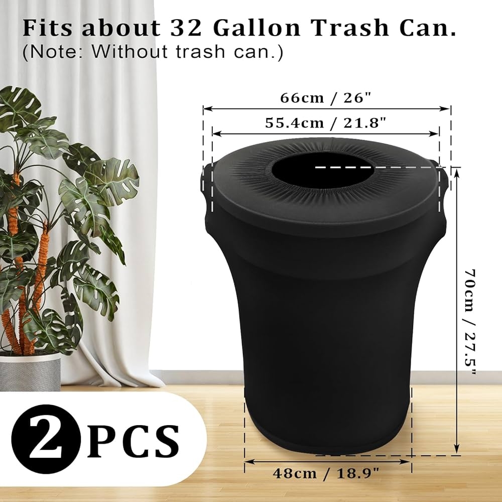 Trash Can Cover 32 Gallon Set of Two Black Spandex Wrap