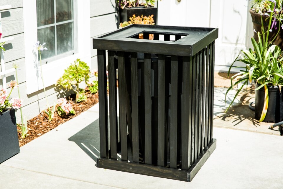 Trash Can Cover Square Aperture Vertical Slats Bin Hide