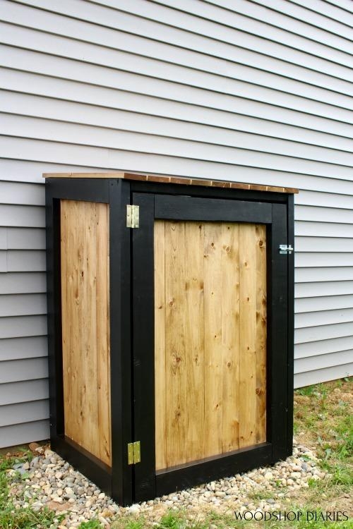 Trash Can Cover Two-Tone Design Wood Hide Modern Enclosure